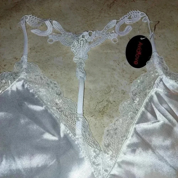 Avidlove White Satin Pajama Cami Set Sexy Lingerie Silky Sleepwear Size XXL - Picture 3 of 10